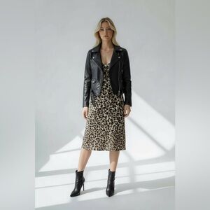 REBECCA MINKOFF RM Leopard Print Slip Dress Medium NEW Boho Edgy Indie Evening